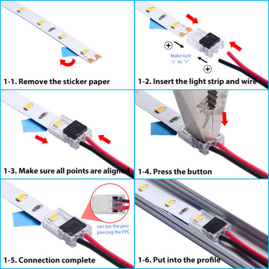 LED Strip Accessory - Solder Free Connectors, Fit Aluminum Profile